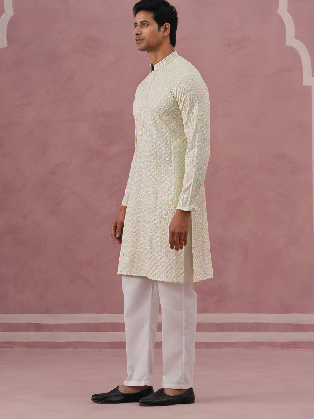 Viscose Rayon Traditional Embroidered Kurta Pyjama ( 65KP P 5330 P 5330Pista ) [FF] [1-1-9]