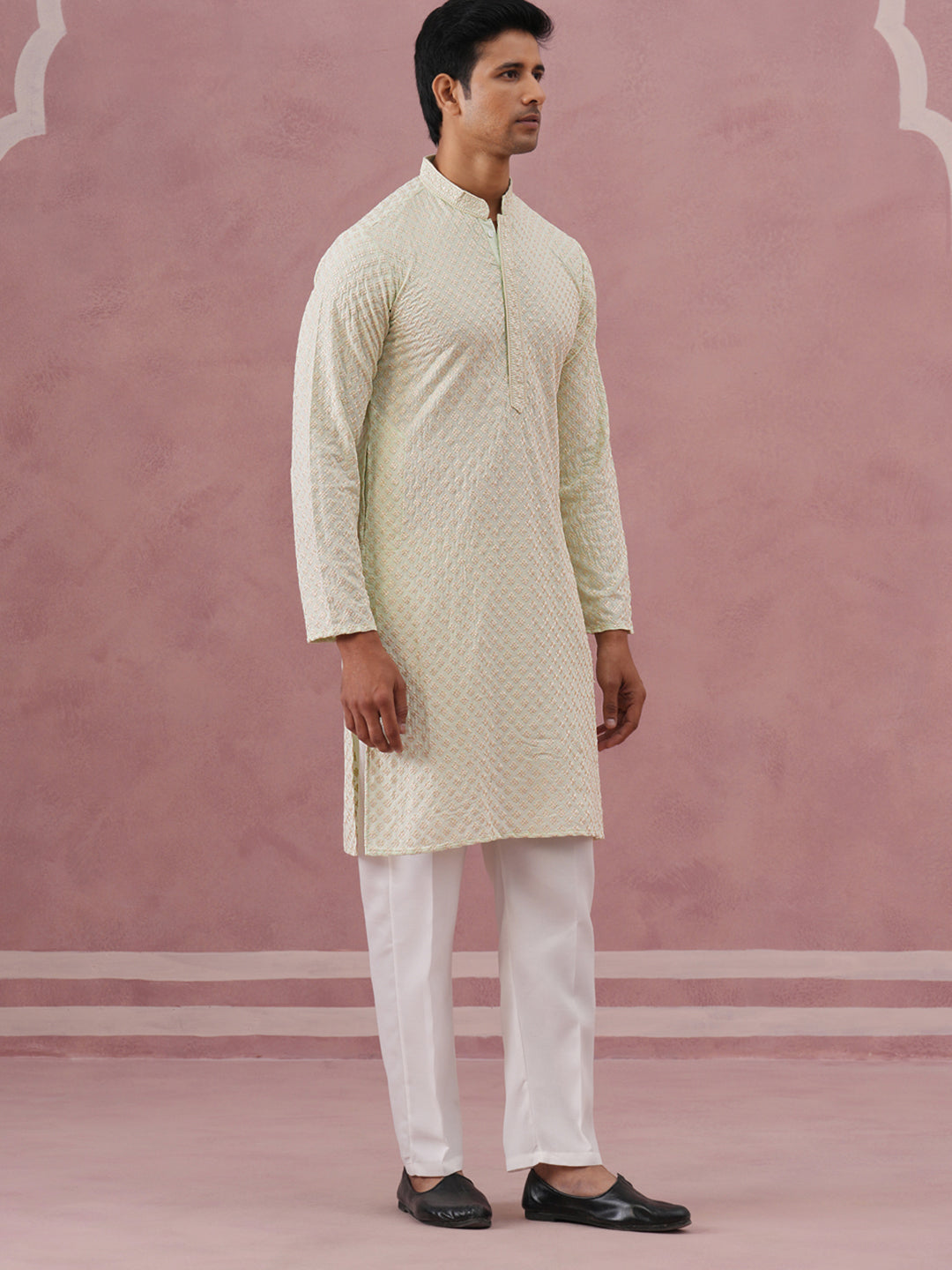 Viscose Rayon Traditional Embroidered Kurta Pyjama ( 65KP P 5330 P 5330Pista ) [FF] [1-1-9]