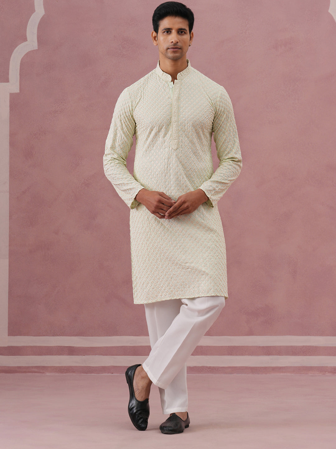 Viscose Rayon Traditional Embroidered Kurta Pyjama ( 65KP P 5330 P 5330Pista ) [FF] [1-1-9]