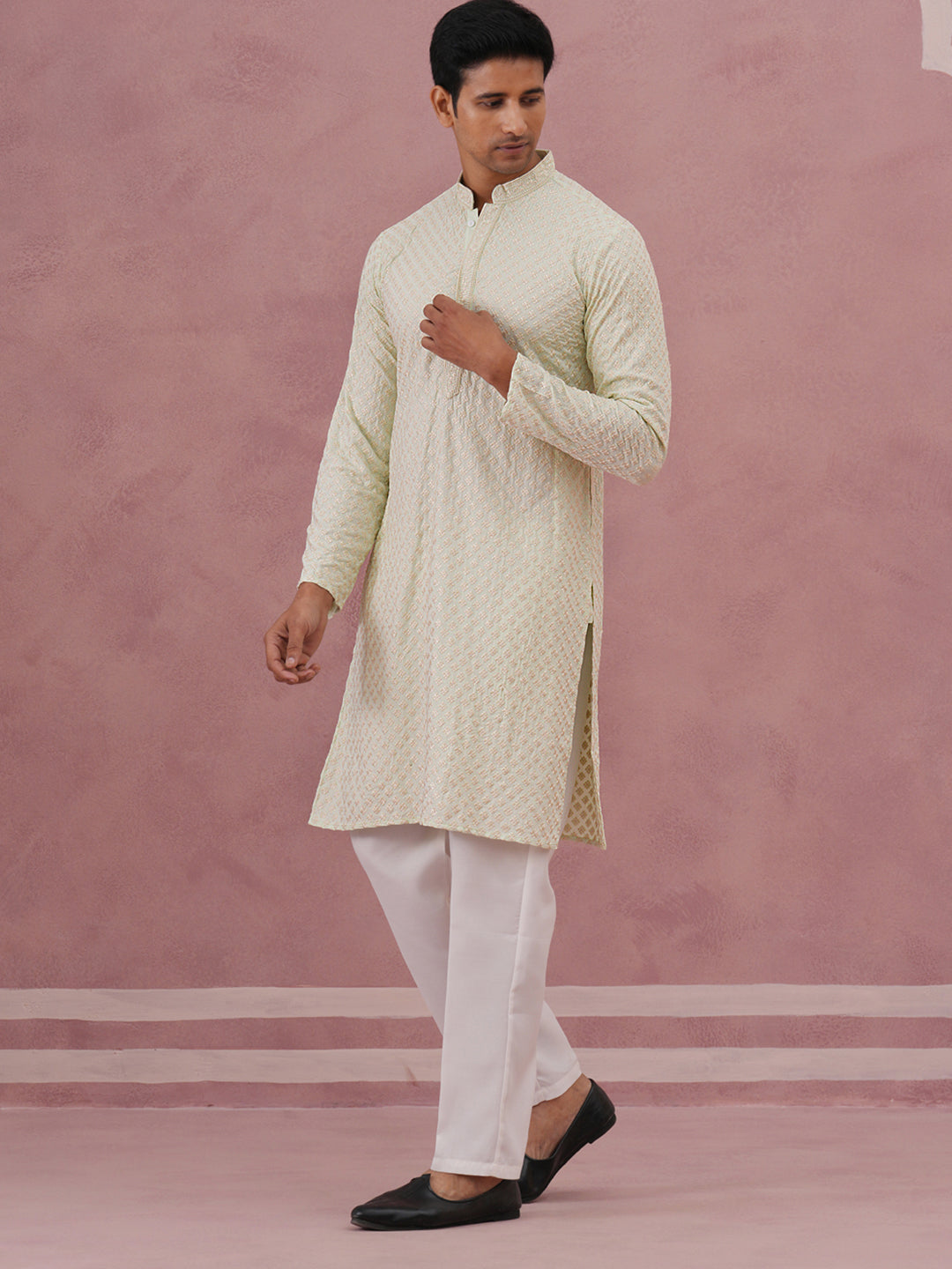 Viscose Rayon Traditional Embroidered Kurta Pyjama ( 65KP P 5330 P 5330Pista ) [FF] [1-1-9]