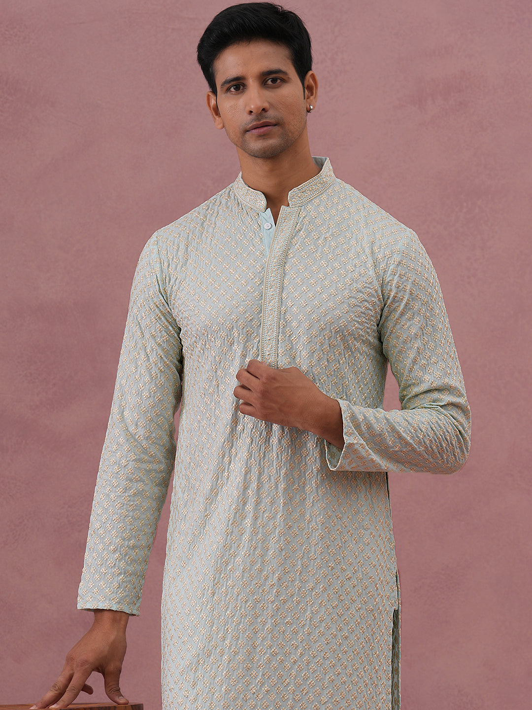 Viscose Rayon Traditional Embroidered Kurta Pyjama ( 65KP P 5330 P 5330Sky ) [FF] [1-1-9]