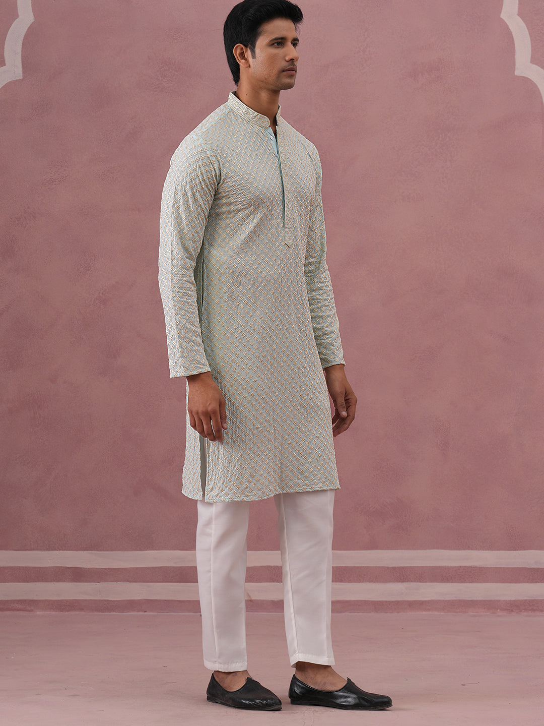 Viscose Rayon Traditional Embroidered Kurta Pyjama ( 65KP P 5330 P 5330Sky ) [FF] [1-1-9]