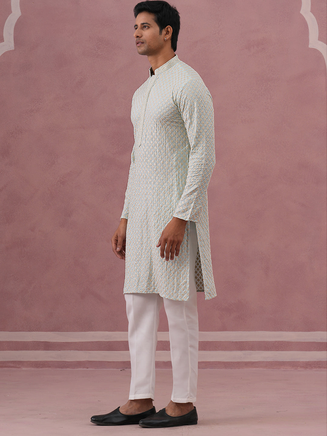 Viscose Rayon Traditional Embroidered Kurta Pyjama ( 65KP P 5330 P 5330Sky ) [FF] [1-1-9]