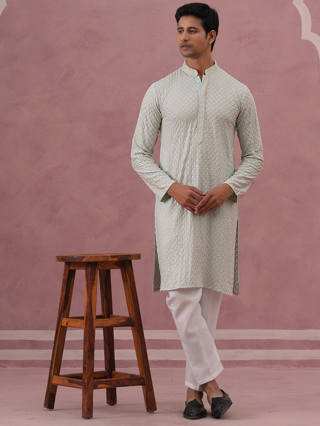 Viscose Rayon Traditional Embroidered Kurta Pyjama ( 65KP P 5330 P 5330Sky ) [FF] [1-1-9]