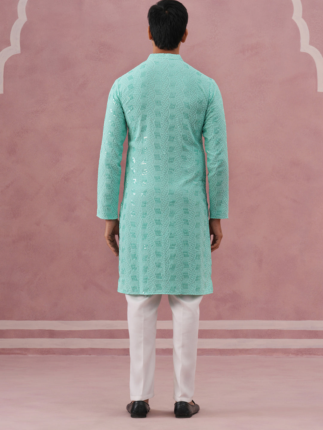 Sequin-Embellished Rayon Embroidered Kurta Pyjama (65KP P 5331 Green ) [FF] [O-6]