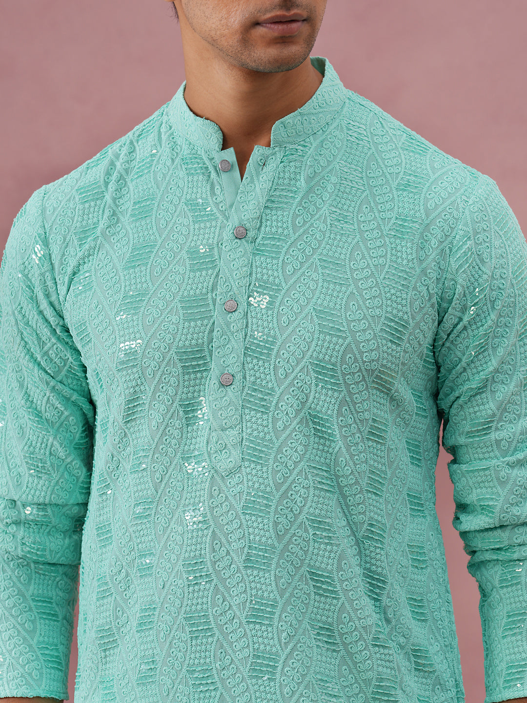 Sequin-Embellished Rayon Embroidered Kurta Pyjama (65KP P 5331 Green ) [FF] [O-6]