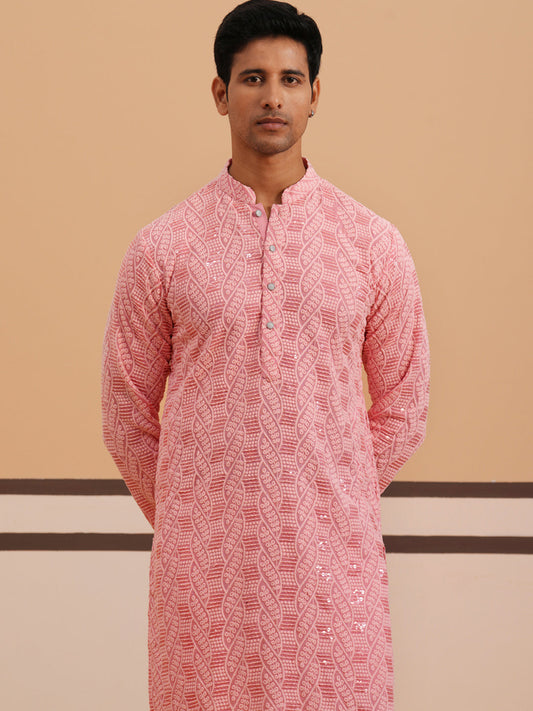 Sequin-Embellished Rayon Embroidered Kurta Pyjama ( 65KP P 5331 P 5331Peach ) [FF] [O-6]