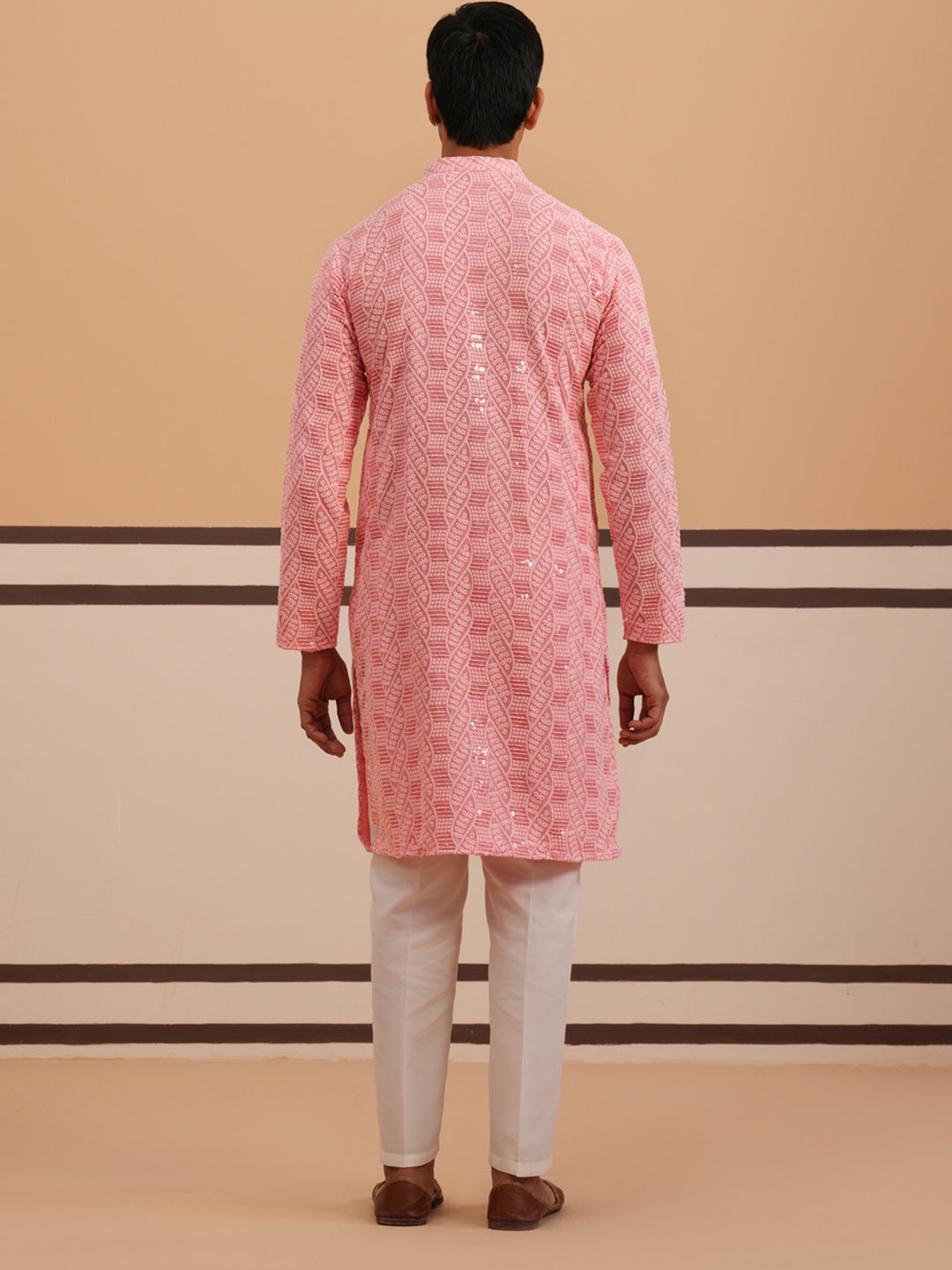 Sequin-Embellished Rayon Embroidered Kurta Pyjama ( 65KP P 5331 P 5331Peach ) [FF] [O-6]