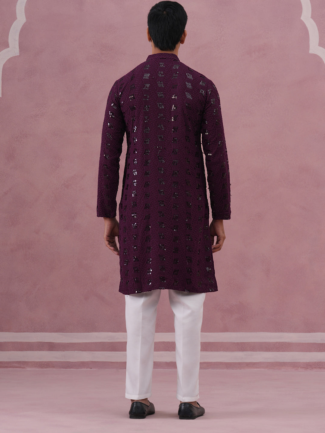 Sequin-Embellished Rayon Embroidered Kurta Pyjama (65KP P 5331 Purple ) [FF] [O-6]