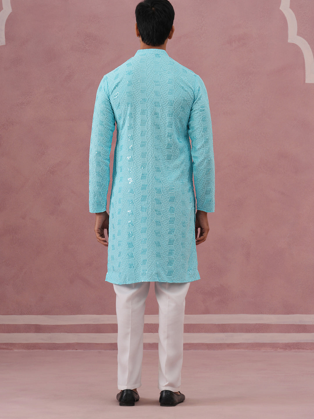 Sequin-Embellished Rayon Embroidered Kurta Pyjama ( 65KP P 5331 P 5331Sky ) [FF] [O-6]