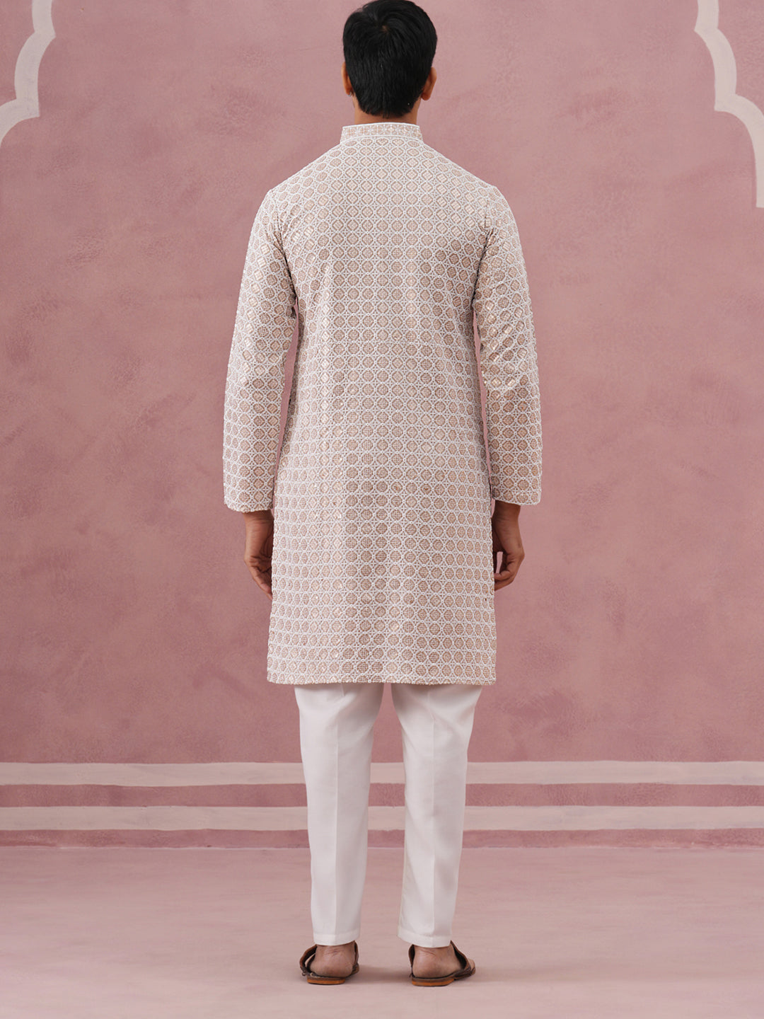 Men’s Rayon Sequin Embroidered Kurta Pyjama (65KP P 5332 Beige ) [FF] [E-8-7]