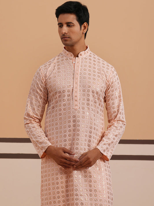 Men’s Rayon Sequin Embroidered Kurta Pyjama ( 65KP P 5332 P 5332Peach ) [FF] [E-8-7]