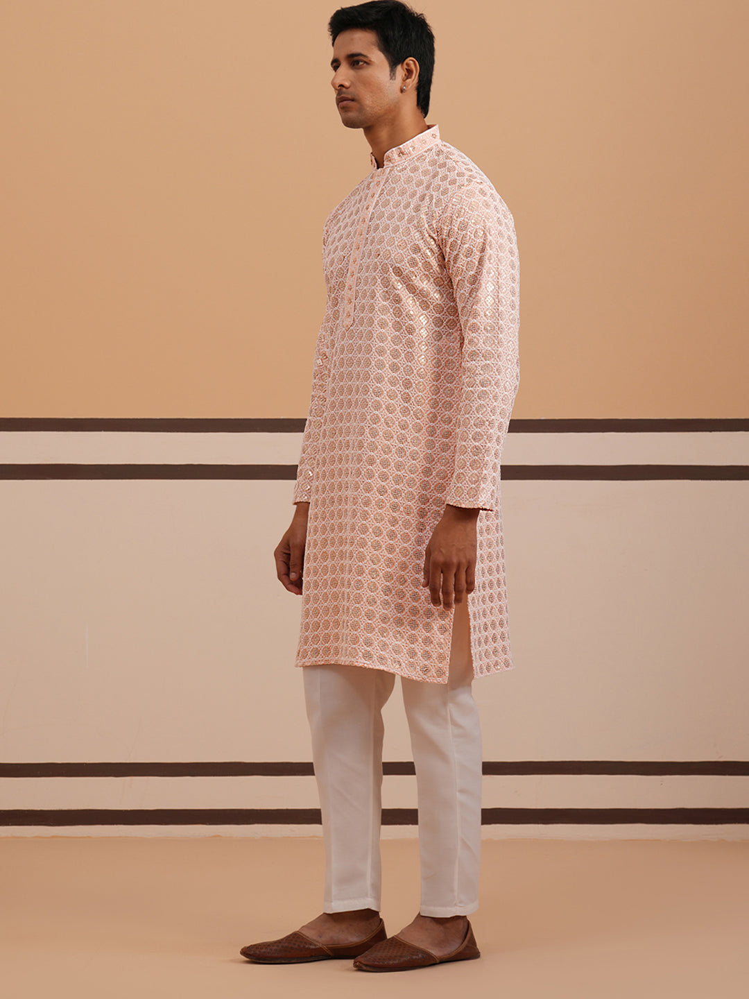 Men’s Rayon Sequin Embroidered Kurta Pyjama ( 65KP P 5332 P 5332Peach ) [FF] [E-8-7]
