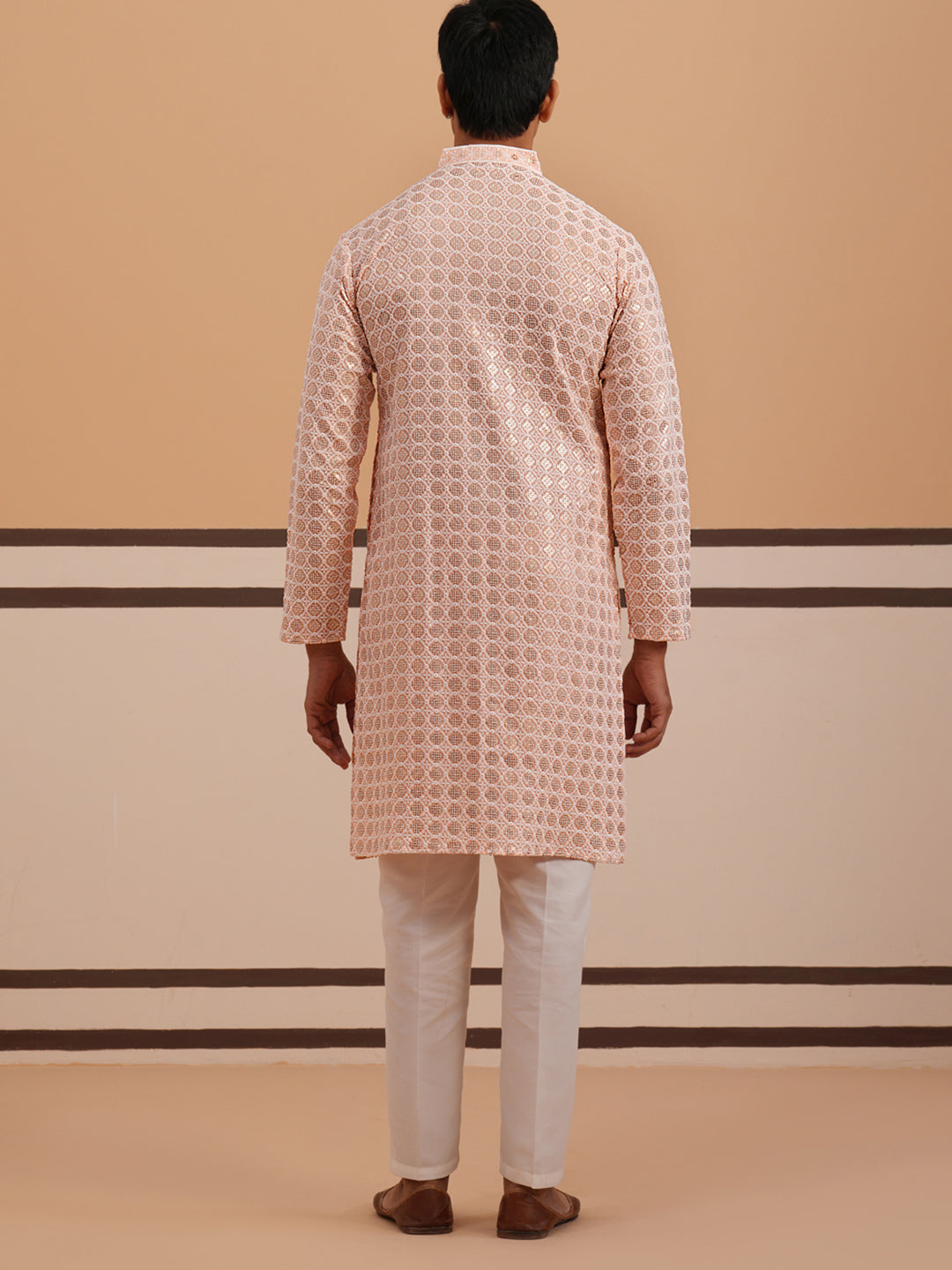 Men’s Rayon Sequin Embroidered Kurta Pyjama ( 65KP P 5332 P 5332Peach ) [FF] [E-8-7]