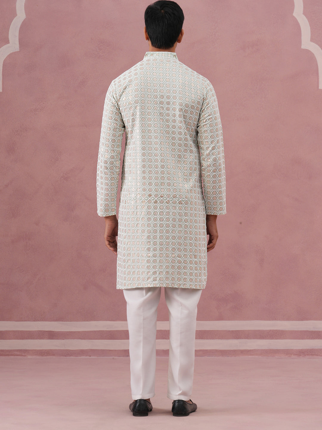 Men’s Rayon Sequin Embroidered Kurta Pyjama ( 65KP P 5332 P 5332Pista ) [FF] [E-8-7]