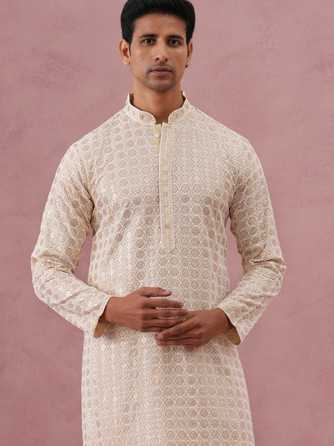 Men’s Rayon Sequin Embroidered Kurta Pyjama (65KP P 5332 Yellow ) [FF] [E-8-7]