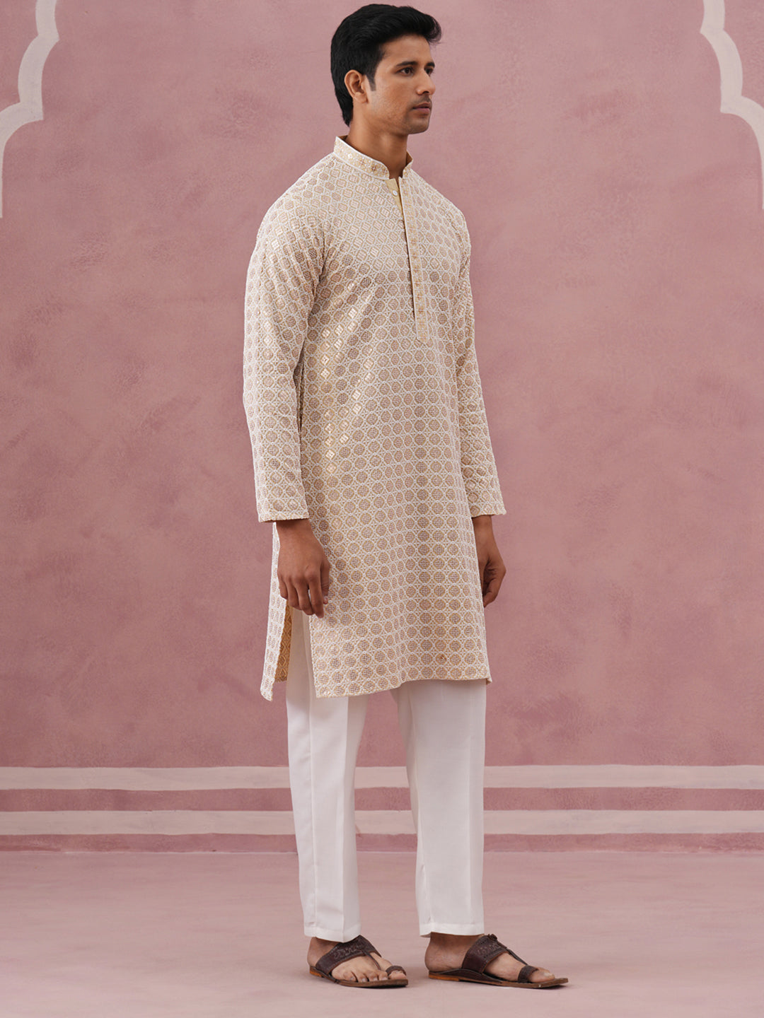 Men’s Rayon Sequin Embroidered Kurta Pyjama (65KP P 5332 Yellow ) [FF] [E-8-7]