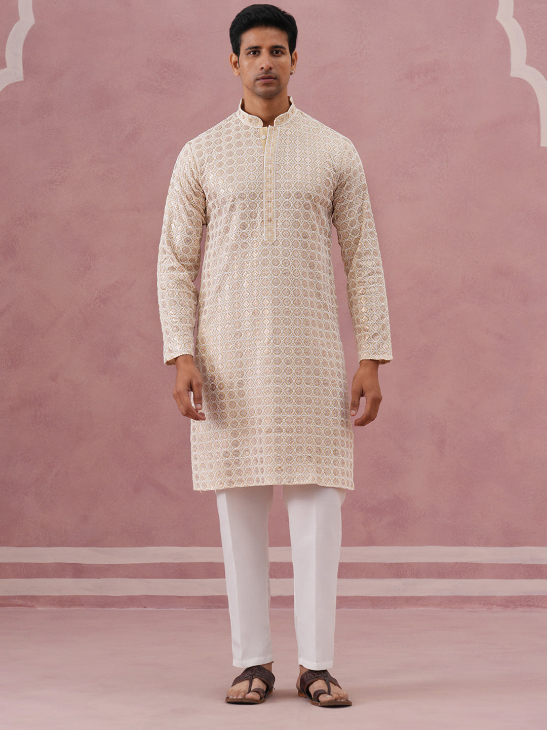 Men’s Rayon Sequin Embroidered Kurta Pyjama (65KP P 5332 Yellow ) [FF] [E-8-7]