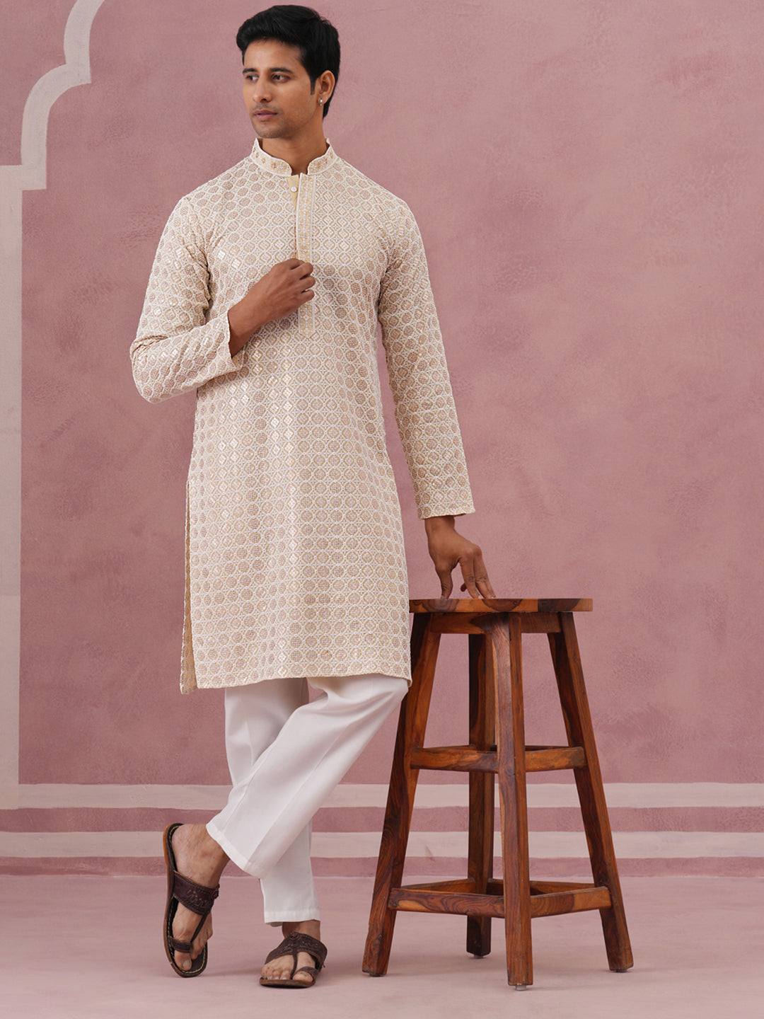 Men’s Rayon Sequin Embroidered Kurta Pyjama (65KP P 5332 Yellow ) [FF] [E-8-7]