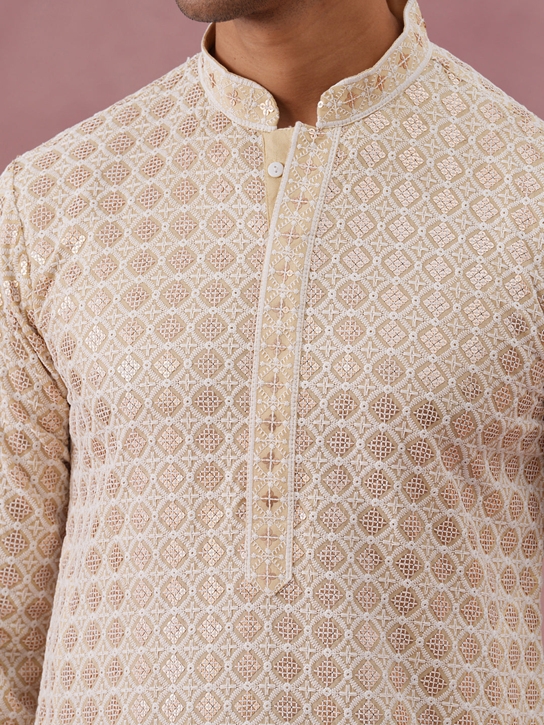 Men’s Rayon Sequin Embroidered Kurta Pyjama (65KP P 5332 Yellow ) [FF] [E-8-7]