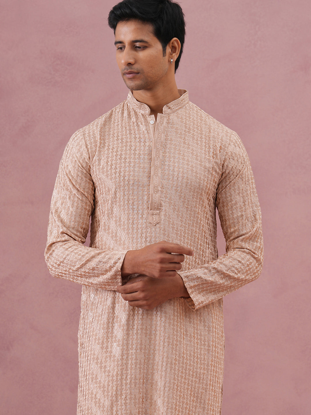 Rayon Embroidered Kurta Pyjama for Men (65KP P 5333 Beige ) [FF] [Q-18]