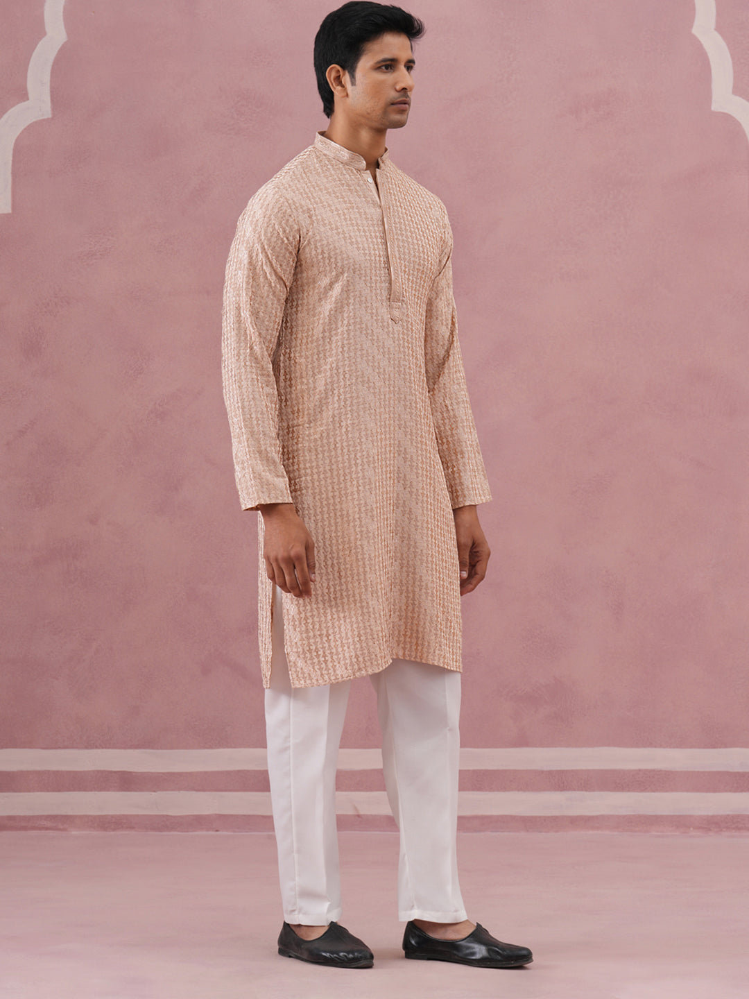 Rayon Embroidered Kurta Pyjama for Men (65KP P 5333 Beige ) [FF] [Q-18]