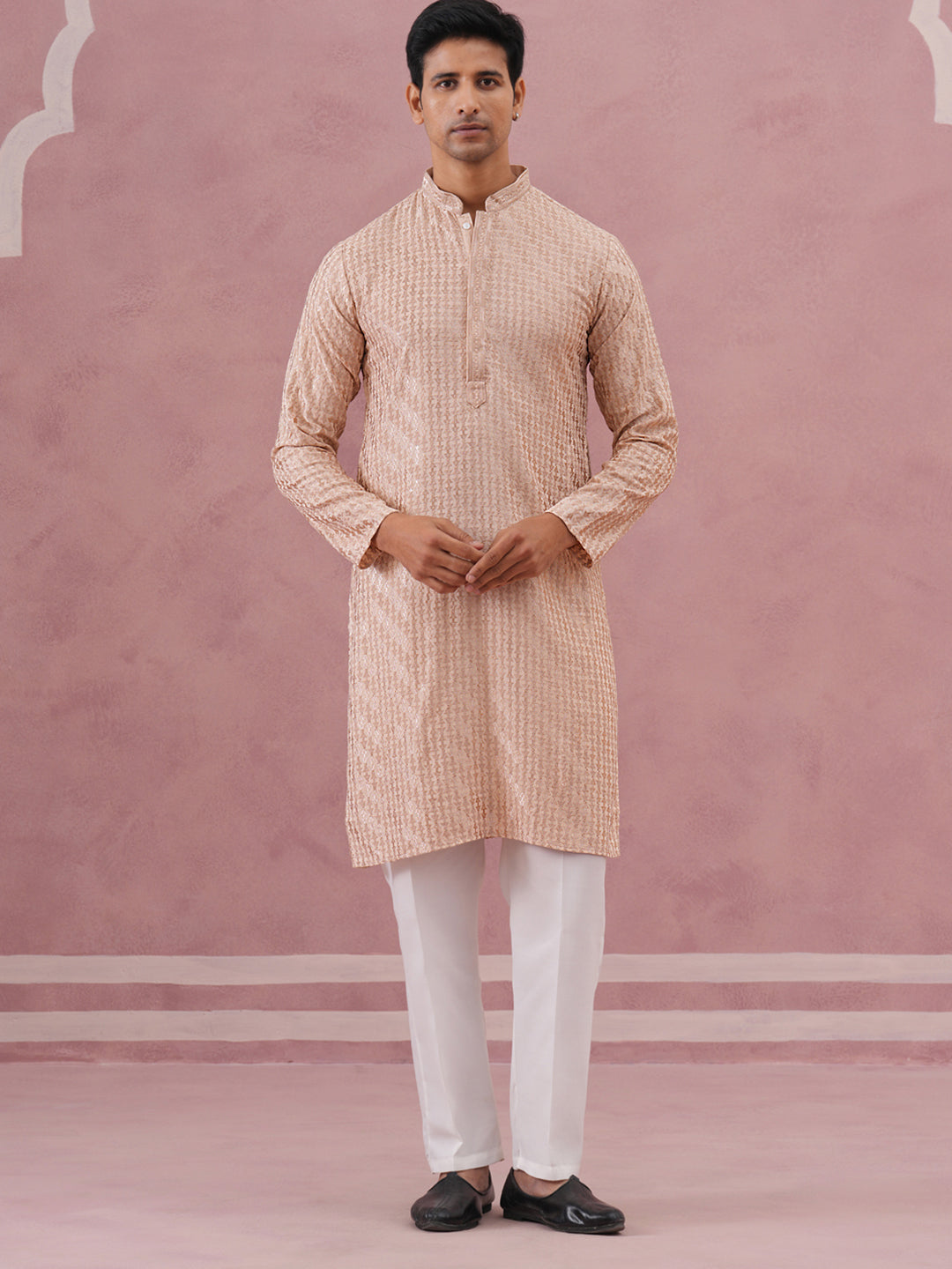 Rayon Embroidered Kurta Pyjama for Men (65KP P 5333 Beige ) [FF] [Q-18]
