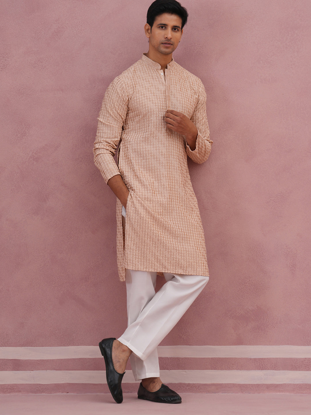 Rayon Embroidered Kurta Pyjama for Men (65KP P 5333 Beige ) [FF] [Q-18]