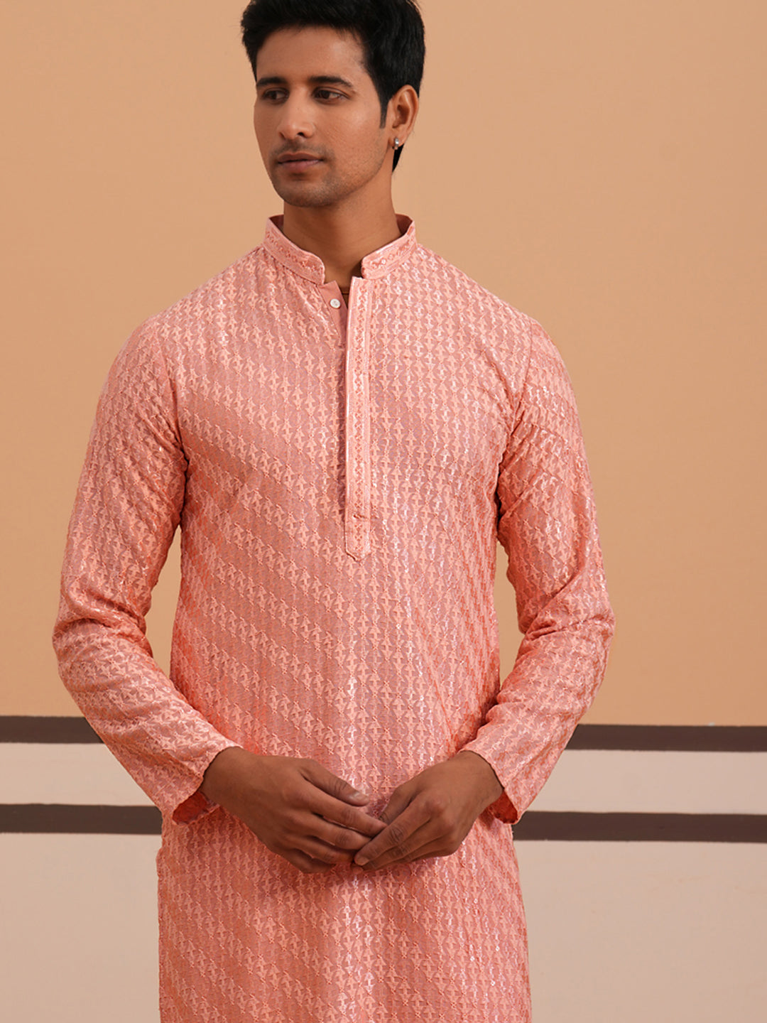 Rayon Embroidered Kurta Pyjama for Men ( 65KP P 5333 P 5333Peach ) [FF] [Q-18]