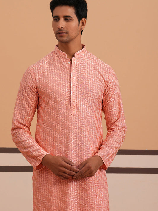 Rayon Embroidered Kurta Pyjama for Men ( 65KP P 5333 P 5333Peach ) [FF] [Q-18]