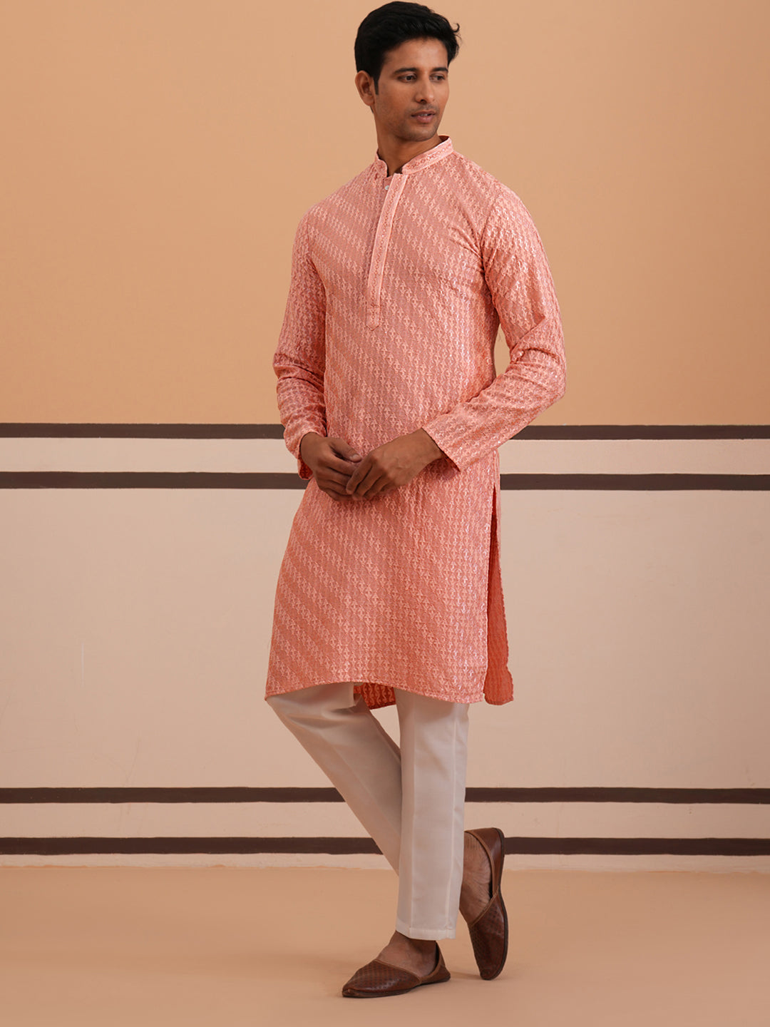 Rayon Embroidered Kurta Pyjama for Men ( 65KP P 5333 P 5333Peach ) [FF] [Q-18]