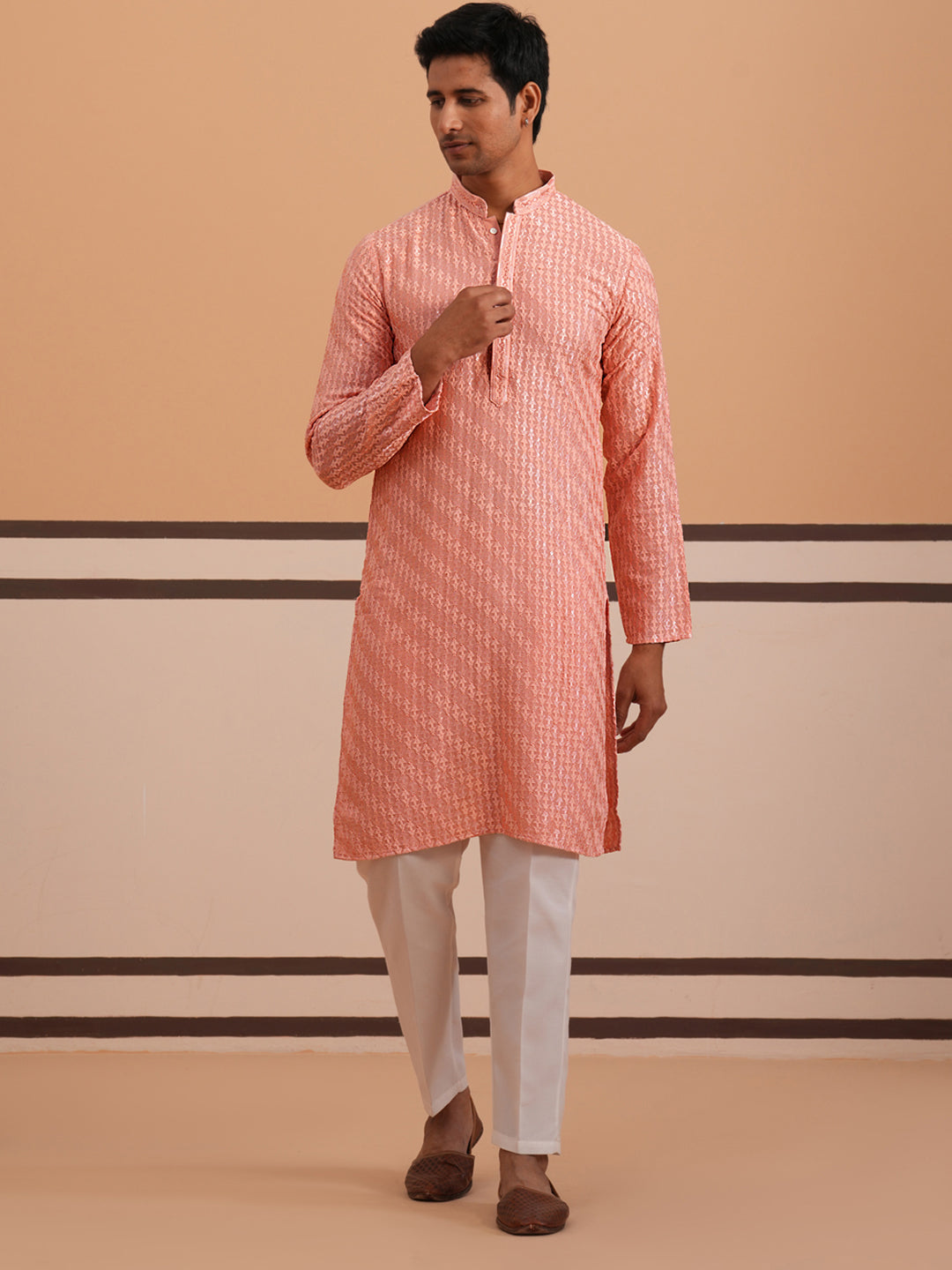 Rayon Embroidered Kurta Pyjama for Men ( 65KP P 5333 P 5333Peach ) [FF] [Q-18]