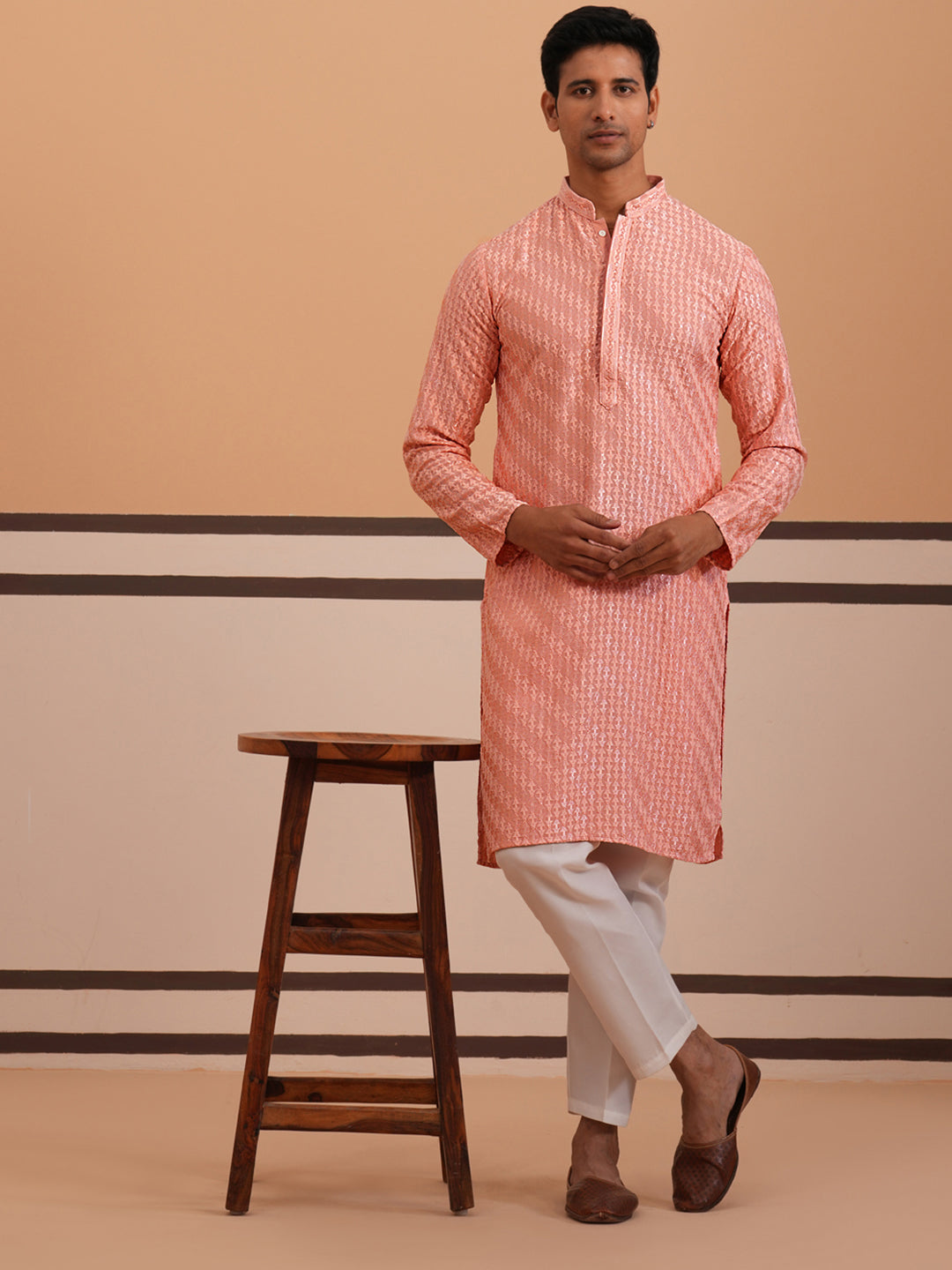 Rayon Embroidered Kurta Pyjama for Men ( 65KP P 5333 P 5333Peach ) [FF] [Q-18]