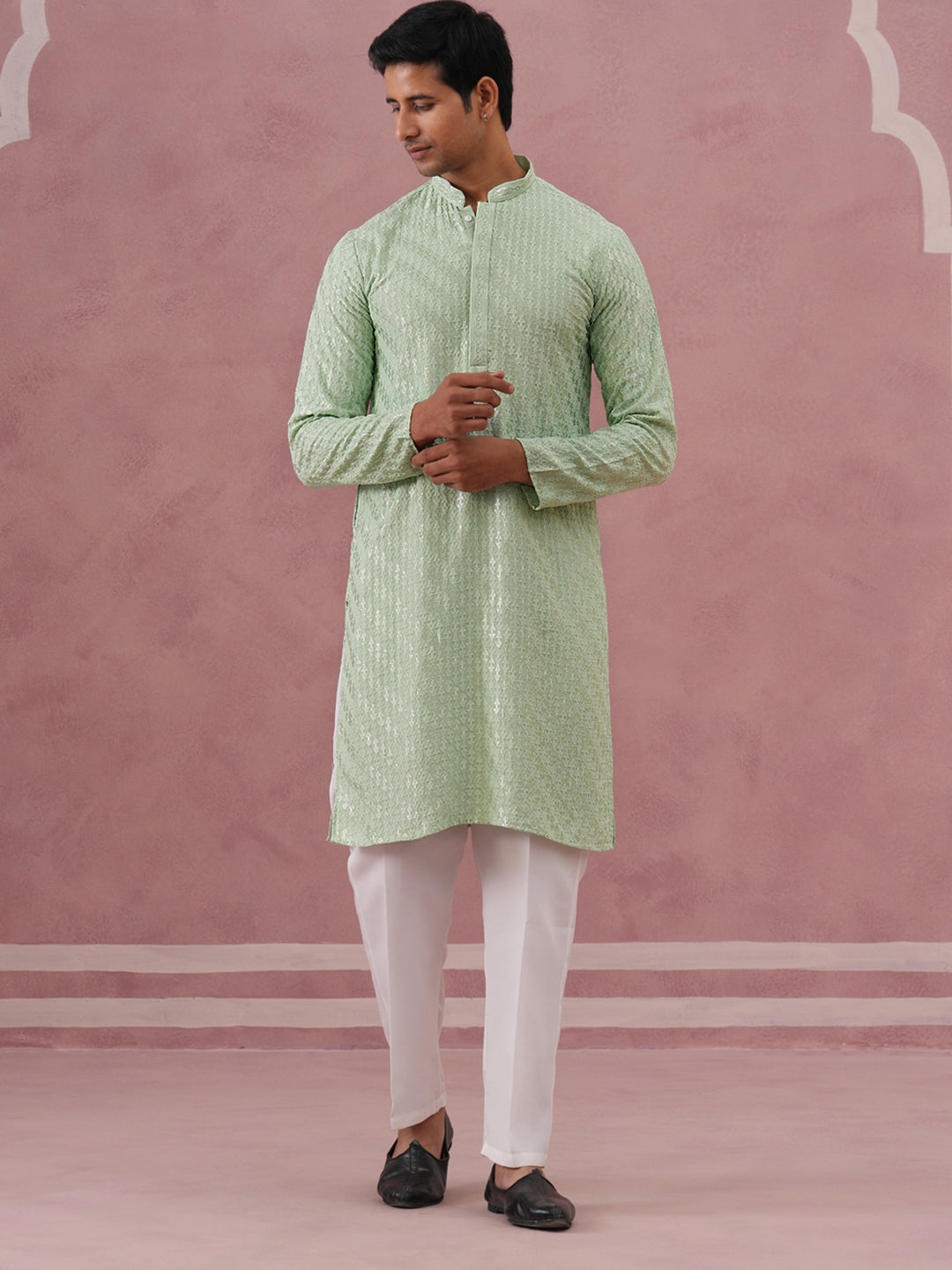 Rayon Embroidered Kurta Pyjama for Men ( 65KP P 5333 P 5333Pista ) [FF] [Q-18]
