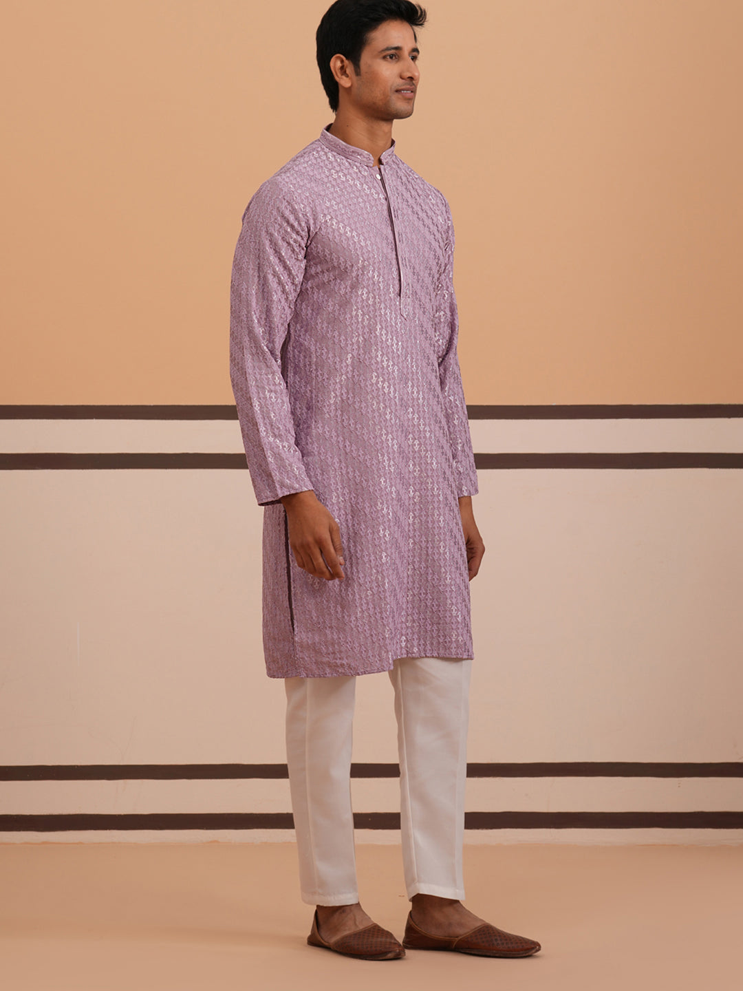 Rayon Embroidered Kurta Pyjama for Men (65KP P 5333 Purple ) [FF] [Q-18]
