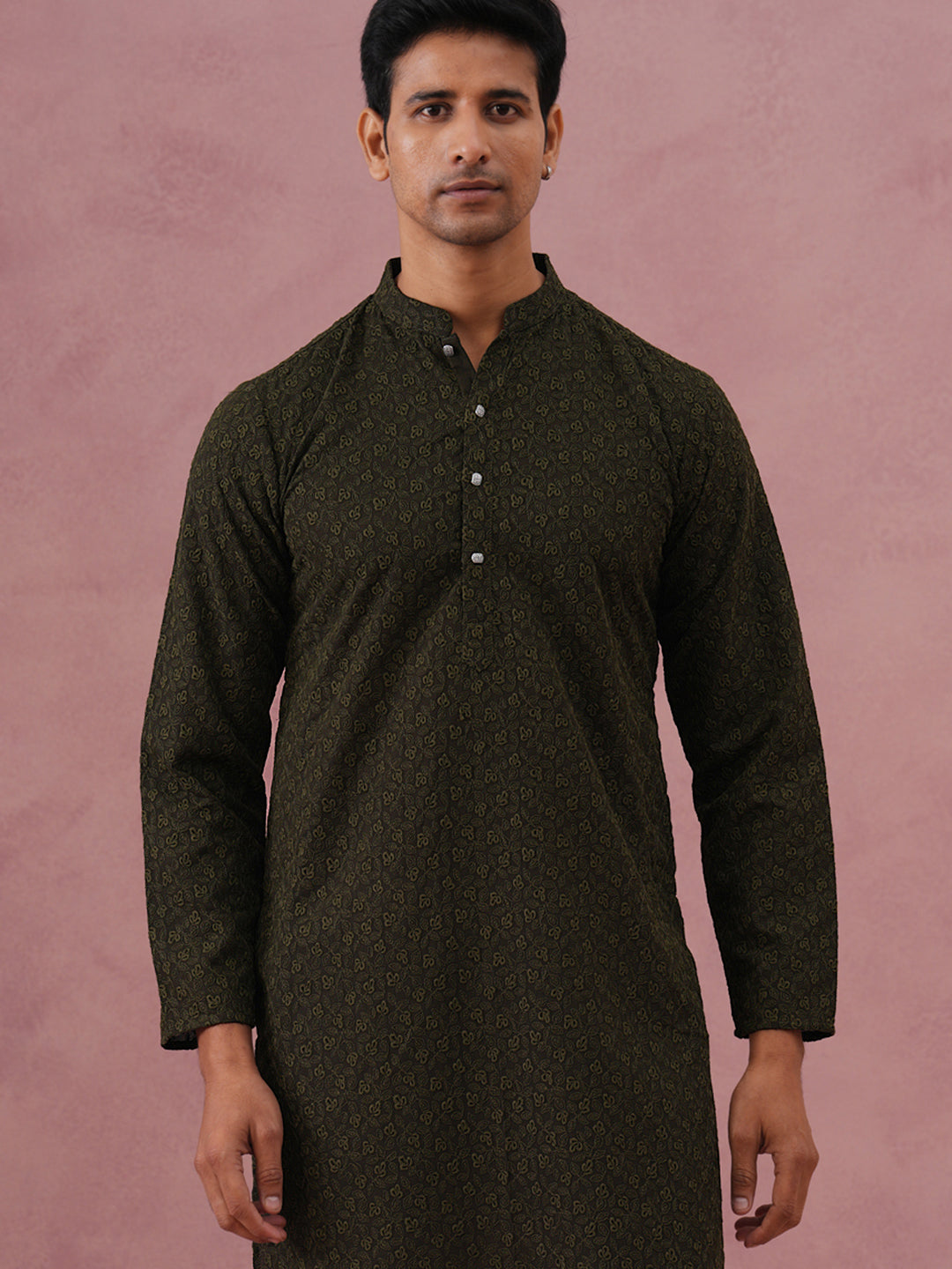 Traditional Cotton Blend Embroidered Kurta Pyjama ( 65KP P 5334 P 5334Olive ) [FF] [F-1-2-3-4]