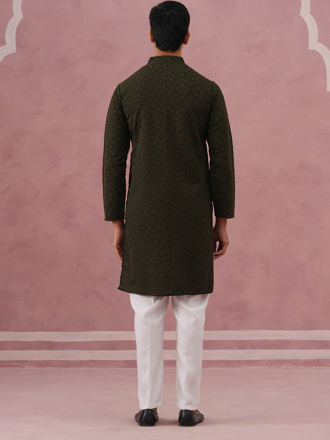 Traditional Cotton Blend Embroidered Kurta Pyjama ( 65KP P 5334 P 5334Olive ) [FF] [F-1-2-3-4]