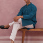 Traditional Cotton Blend Embroidered Kurta Pyjama ( 65KP P 5334 P 5334Peacock ) [FF] [F-1-2-3-4]