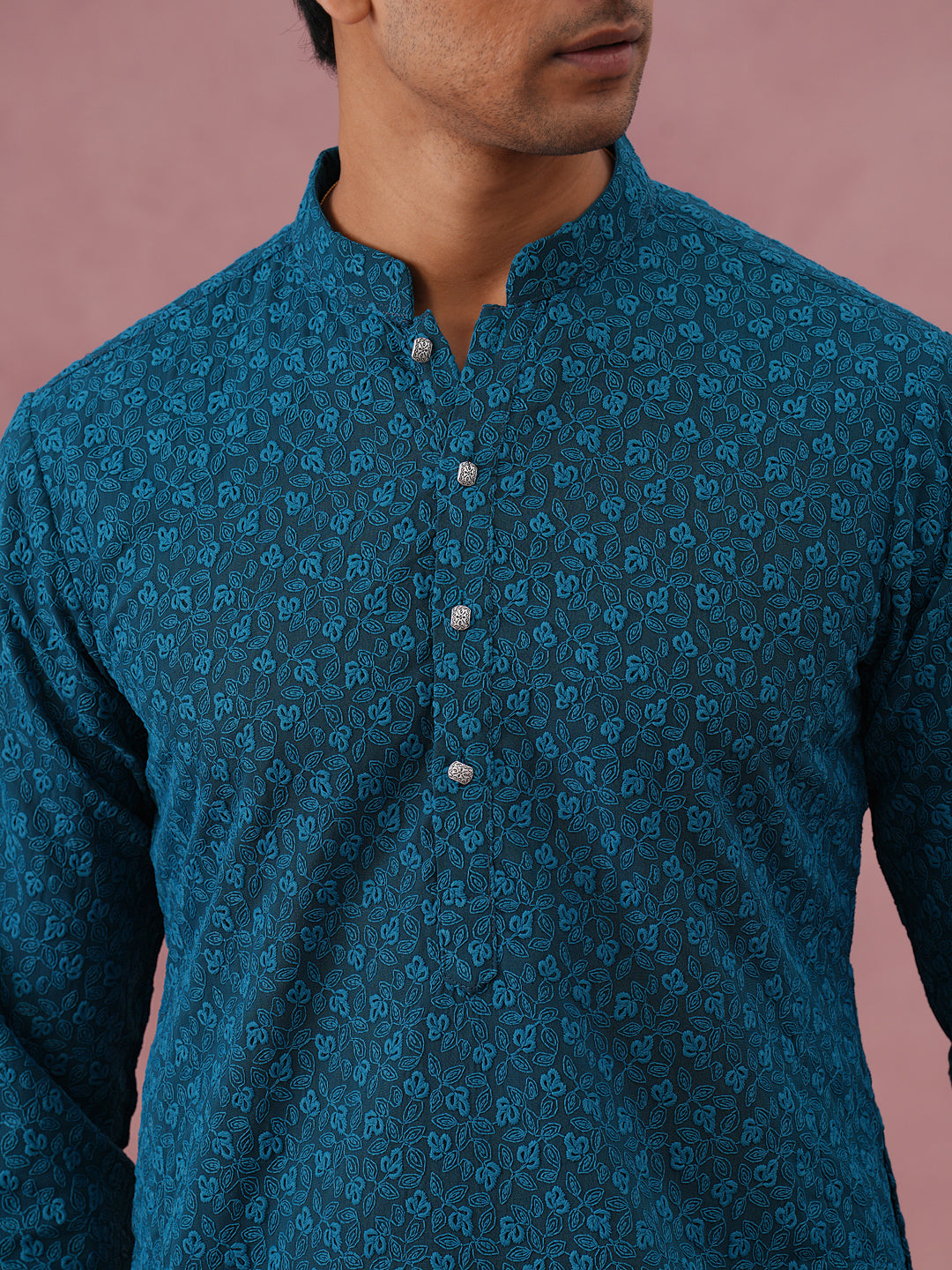 Traditional Cotton Blend Embroidered Kurta Pyjama ( 65KP P 5334 P 5334Peacock ) [FF] [F-1-2-3-4]