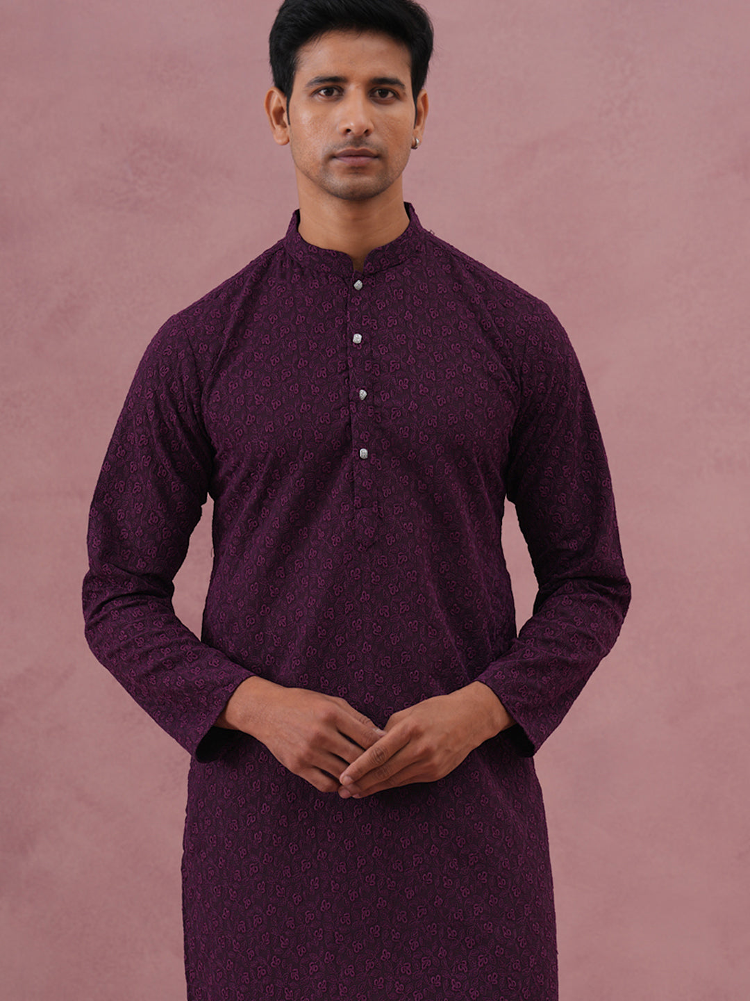 Traditional Cotton Blend Embroidered Kurta Pyjama (65KP P 5334 Purple ) [FF] [F-1-2-3-4]