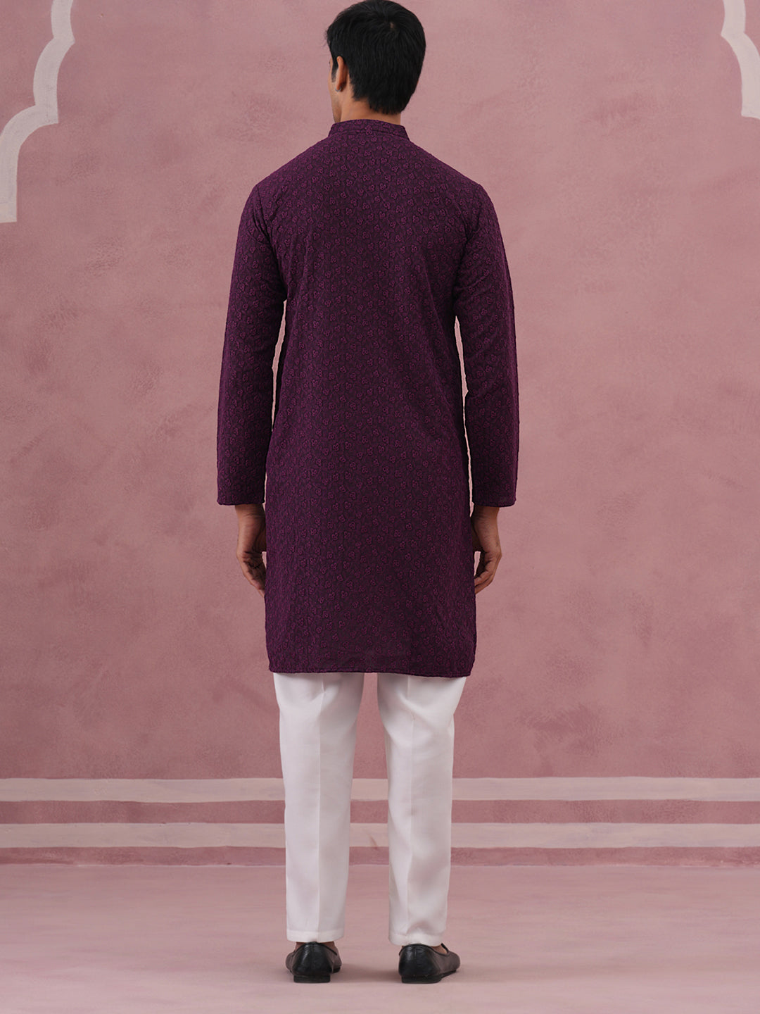 Traditional Cotton Blend Embroidered Kurta Pyjama (65KP P 5334 Purple ) [FF] [F-1-2-3-4]