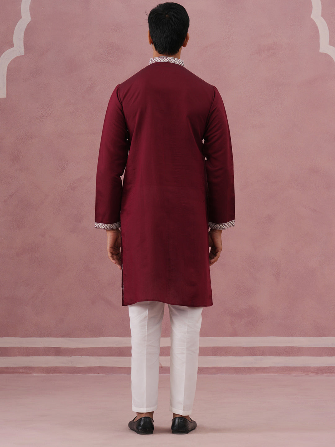 Silk Blend Ethnic Embroidered Kurta Pyjama for Men ( 65KP P 5335 P 5335Maroon ) [FF] [B-1-2]