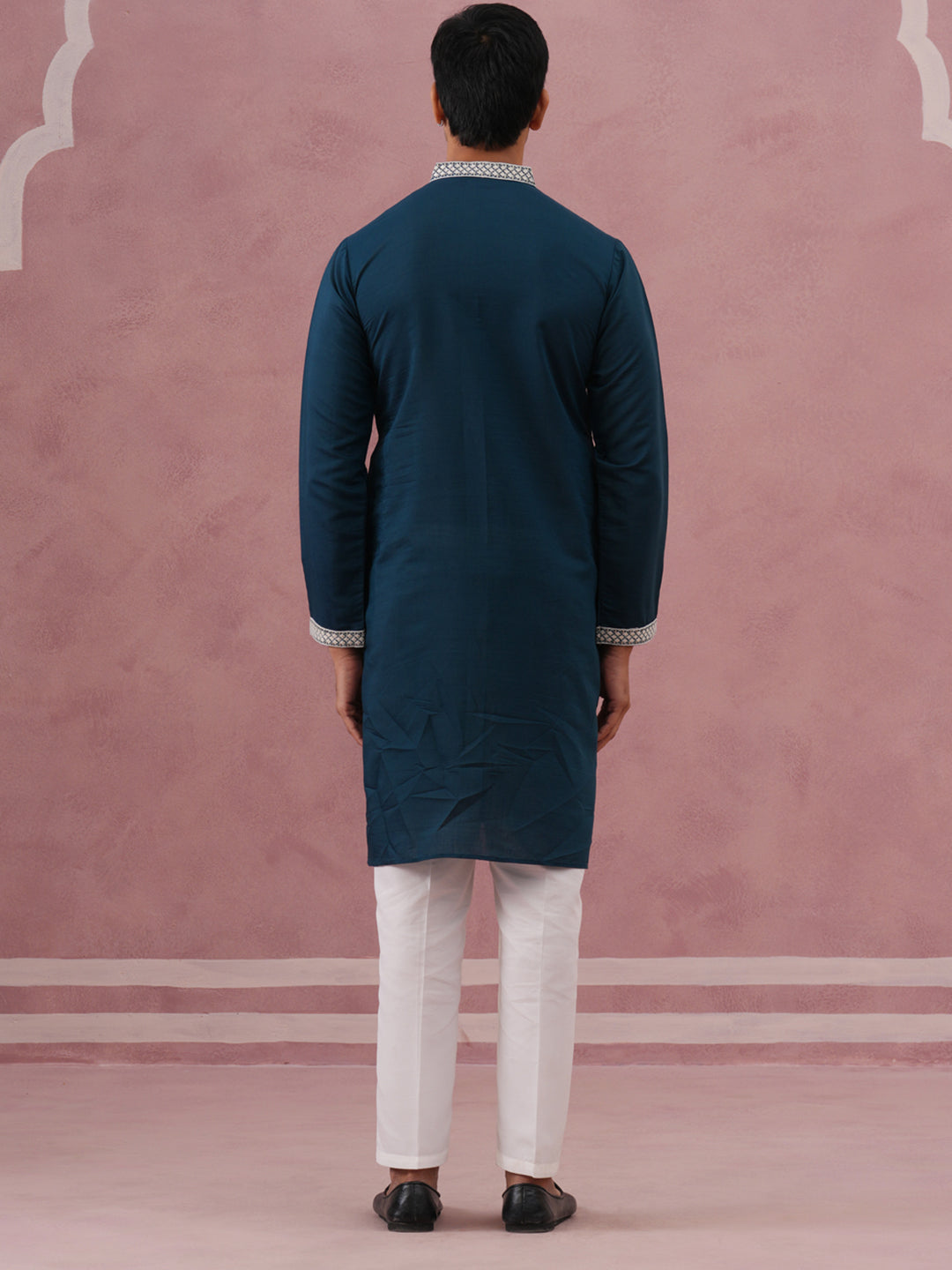 Silk Blend Ethnic Embroidered Kurta Pyjama for Men ( 65KP P 5335 P 5335Peacock ) [FF] [B-1-2]