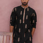 Men's Silk Blend Embroidered Kurta Pyjama Set (65KP P 5336 Black ) [FF] [J-1]