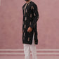 Men's Silk Blend Embroidered Kurta Pyjama Set (65KP P 5336 Black ) [FF] [J-1]