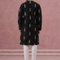 Men's Silk Blend Embroidered Kurta Pyjama Set (65KP P 5336 Black ) [FF] [J-1]