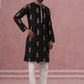 Men's Silk Blend Embroidered Kurta Pyjama Set (65KP P 5336 Black ) [FF] [J-1]