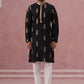 Men's Silk Blend Embroidered Kurta Pyjama Set (65KP P 5336 Black ) [FF] [J-1]
