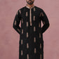 Men's Silk Blend Embroidered Kurta Pyjama Set (65KP P 5336 Black ) [FF] [J-1]