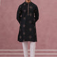 Silk Blend Black Kurta Pyjama Set for Men (65KP P 5337 Black ) [FF] [A-1-4]